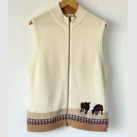 WOOLRICH Women's Grazing Sheep Cream Wool Full Zip Vest Size Large - Picture 4 of 14